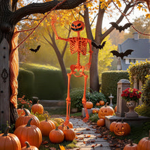 Load image into Gallery viewer, Orange Halloween Skeleton with Pumpkin Head and Movable Joints