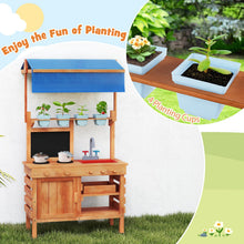 Load image into Gallery viewer, Kids Mud Kitchen, Fir Wood Children Potting Bench Table with Adjustable Canopy