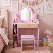Load image into Gallery viewer, Kids Vanity Table and Chair Set, Girls Dressing Table