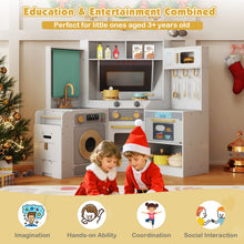 Load image into Gallery viewer, Kids Play Kitchen, Wooden Corner Pretend Kitchen with Lights & Sounds, Pull-Out Trash Can