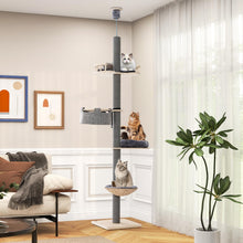 Load image into Gallery viewer, 5-Tier Wooden Cat Tower Floor to Ceiling Cat Tree with Adjustable Height