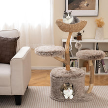 Load image into Gallery viewer, Multi-level Wood Cat Tree Tower Kitten Activity Center with Solid Trunk
