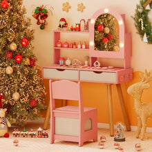 Load image into Gallery viewer, Kids Vanity Set Pretend Play Dressing Table Set with 3-Color Lighting Modes