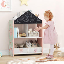 Load image into Gallery viewer, Kids Storage Shelf, Toy Storage Organizer with Chalkboard/Whiteboard, 4 Top Compartments