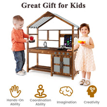 Load image into Gallery viewer, Outdoor Solid Wood Mud Kitchen with Canopy and Rotatable Faucet