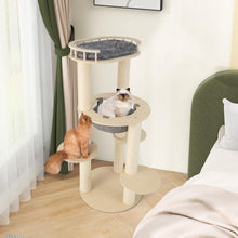 Load image into Gallery viewer, Wooden Cat Tree, 150cm Cat Climbing Tower with Top Padded Perch, Hammock