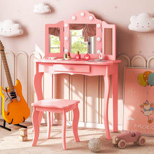 Load image into Gallery viewer, Kids Vanity Table and Stool Set, 2-in-1 Children Dressing Table