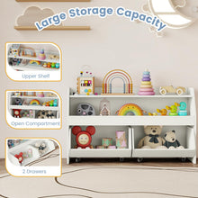 Load image into Gallery viewer, Wooden Children Bookshelf with 2 Drawers on Wheels