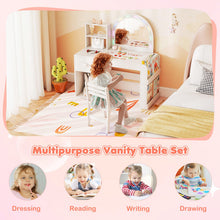 Load image into Gallery viewer, Kids Vanity Table and Chair Set, Children Study Desk with Lighted Mirror