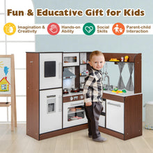Load image into Gallery viewer, Kids Corner Kitchen, Wooden Play Kitchen with Stoves, Microwave, Oven, Telephone, Range Hood, Ice Maker, Chalkboard