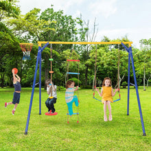 Load image into Gallery viewer, 4 in 1 Metal A-Frame Kids Swing Set with Belt Swing