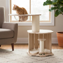 Load image into Gallery viewer, Wooden Cat Tree 3-Level Cute Kitten Tower with Condo Space Capsule Scratching Posts