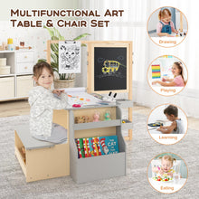 Load image into Gallery viewer, Kids Art Easel Table and Bench Set with Adjustable Easel and Bookshelf