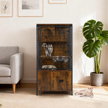 Load image into Gallery viewer, Multi-level Cat Cabinet Cage Metal Frame with Cat Bowel and Cabinet