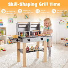 Load image into Gallery viewer, Kids BBQ Grill Playset, Wooden Toy Kitchen with Flip-Top Grill Covers