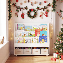 Load image into Gallery viewer, Kids Bookshelf, Double-Sided Children Bookcase with Wheels