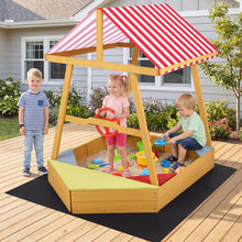 Load image into Gallery viewer, Wooden Kids Sandpit, Ship-Shaped Sandbox Sand Boat with Canopy, 4 Corner Seats