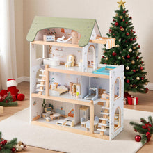 Load image into Gallery viewer, Wooden Dollhouse with 33 PCS Furniture Accessories for Girls and Boys