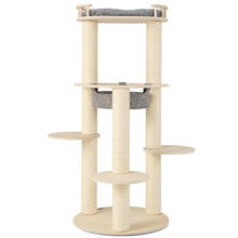 Load image into Gallery viewer, Wooden Cat Tree, 150cm Cat Climbing Tower with Top Padded Perch, Hammock