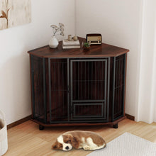 Load image into Gallery viewer, Corner Dog Crate Metal Frame Dog Cage with Feeding Door and Lockable Door