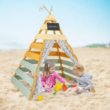 Load image into Gallery viewer, Large Teepee Tent, Wooden Play Tent with Removable Chalkboard, Washable Flags and Door Curtains