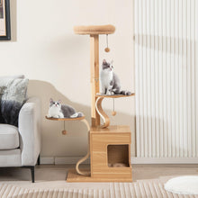 Load image into Gallery viewer, Wooden Cat Tree, 129cm Tall Cat Tower