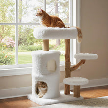 Load image into Gallery viewer, Wooden Cat Tree, Multi-Layer Cats Tower with Jute Scratching Posts & Top Perch