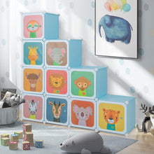 Load image into Gallery viewer, Cartoon Clothes Closet, Portable Kids Wardrobe with Hanging Section( 12 Cubes Animal: 109 x 37 x 145cm)