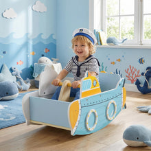Load image into Gallery viewer, Kids Rocking Boat, Submarine-Themed Wooden Rocking Ship Toy with Rotating Propeller