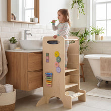 Load image into Gallery viewer, Toddler Step Stool Wooden Kids Standing Tower with Safety Rails