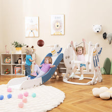 Load image into Gallery viewer, Toddler Swing and Slide Set, 4-in-1 Children Climber and Swing Set with Basketball Hoop