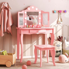 Load image into Gallery viewer, Kids Vanity Table and Stool Set, 2-in-1 Children Dressing Table