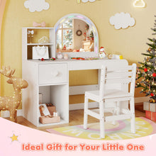 Load image into Gallery viewer, Kids Vanity Table and Chair Set, Children Study Desk with Lighted Mirror