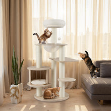 Load image into Gallery viewer, 132cm Tall Wooden Cat Tree Solid Plywood Kitten Tower with Space Capsule