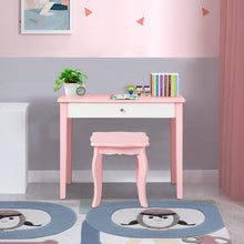 Load image into Gallery viewer, Kids Vanity Table and Stool Set, Wooden Children Dressing Table