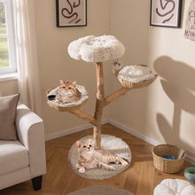 Load image into Gallery viewer, 122 CM Tall Real Wood Branch Kitten Tower with Flower Perch and 2 Wicker Baskets