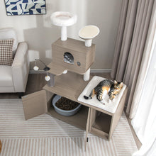 Load image into Gallery viewer, Cat Tree with Litter Box Enclosure Wooden Cat House Furniture