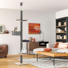 Load image into Gallery viewer, 5-Tier Wooden Cat Tower Floor to Ceiling Cat Tree with Adjustable Height