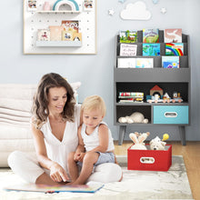 Load image into Gallery viewer, Kids Bookcase, Wooden Children Bookshelf with 3 Shelves, Open Compartment and 2 Removable Bins