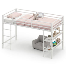 Load image into Gallery viewer, Kids Loft Bed, Metal Single Size Low Loft Bed with Under-Bed Space, Storage Shelves