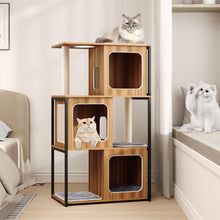 Load image into Gallery viewer, Modern Cat Tree, 133cm Tall Cat Tower with Wooden Condo