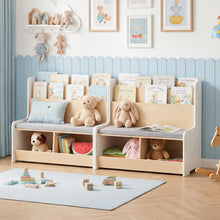 Load image into Gallery viewer, Kids Toy Storage Unit with Bench, Wooden Children Bookcase with 2 Cubbies