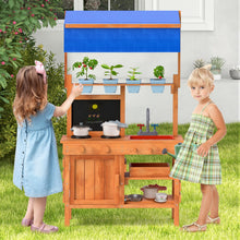 Load image into Gallery viewer, Kids Mud Kitchen, Fir Wood Children Potting Bench Table with Adjustable Canopy