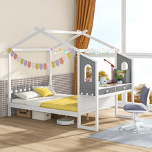 Load image into Gallery viewer, Toddler House Floor Bed with Study Desk
