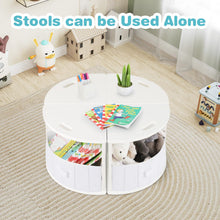 Load image into Gallery viewer, Kids Table with 4 Chairs, Wooden Children Activity Desk with 4 Storage Stools