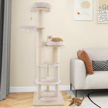 Load image into Gallery viewer, Wooden Cat Tree, 187cm Cat Climbing Tower with 2-Story Cat Condo, 2 Hammocks, 2 Perches