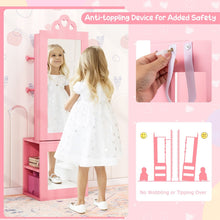 Load image into Gallery viewer, Kids Jewelry Armoire Full Length Mirror with Coat Rack and Storage Shelves