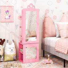 Load image into Gallery viewer, Kids Jewelry Armoire Full Length Mirror with Coat Rack and Storage Shelves