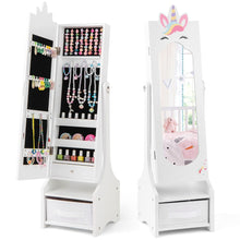 Load image into Gallery viewer, Kids Jewelry Cabinet with Full-Length Mirror and Foldable Drawer