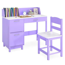 Load image into Gallery viewer, Kid's Study Desk and Chair Set with Deep Drawer and Enclosed Cabinets